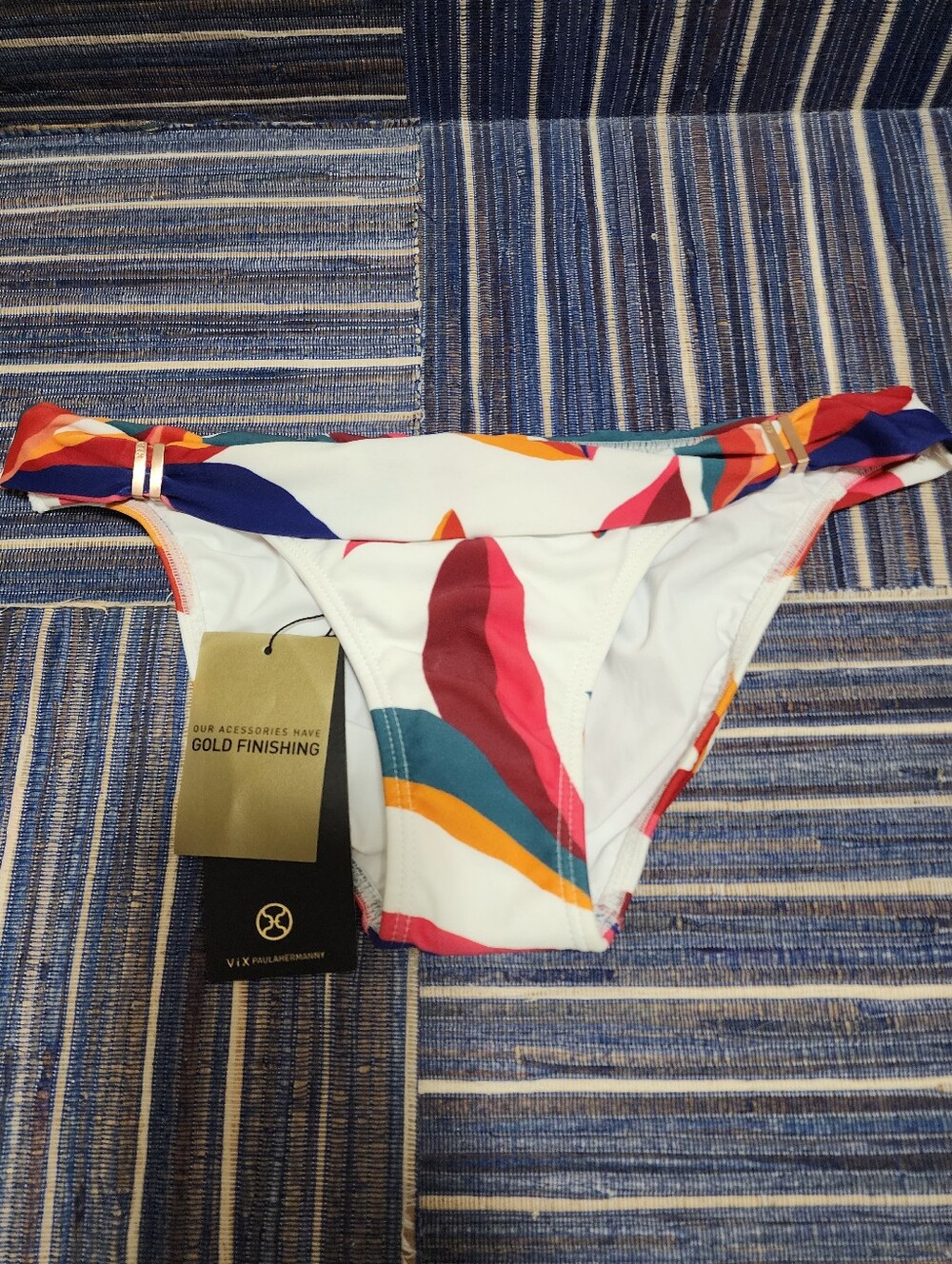 NWT VIX PAULA HERMANNY XS Women's White Multi-Color Hipster Bikini Bottoms